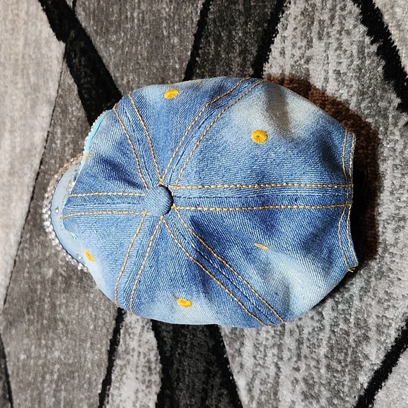 VINTAGE BOSS EMBROIDERED SILVER STUDDED DISTRESSED FAUX LEATHER DENIM CAP HAT - Picture 5 of 14